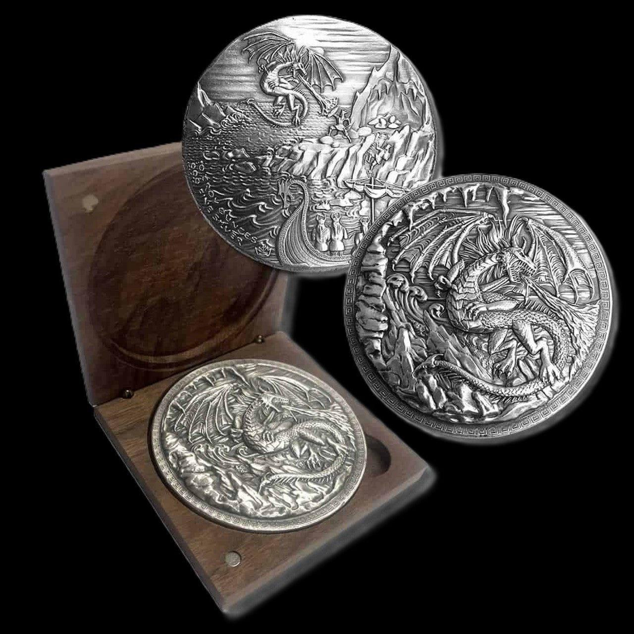 Silver Dragon vs. Viking 10 oz .999 Silver Coin
