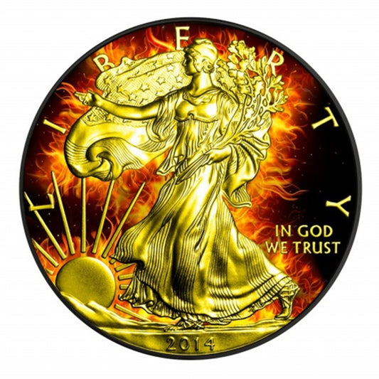 2014 American Eagle Burning Liberty 1oz .999 Silver, Ruthenium, 24k Gold Golding