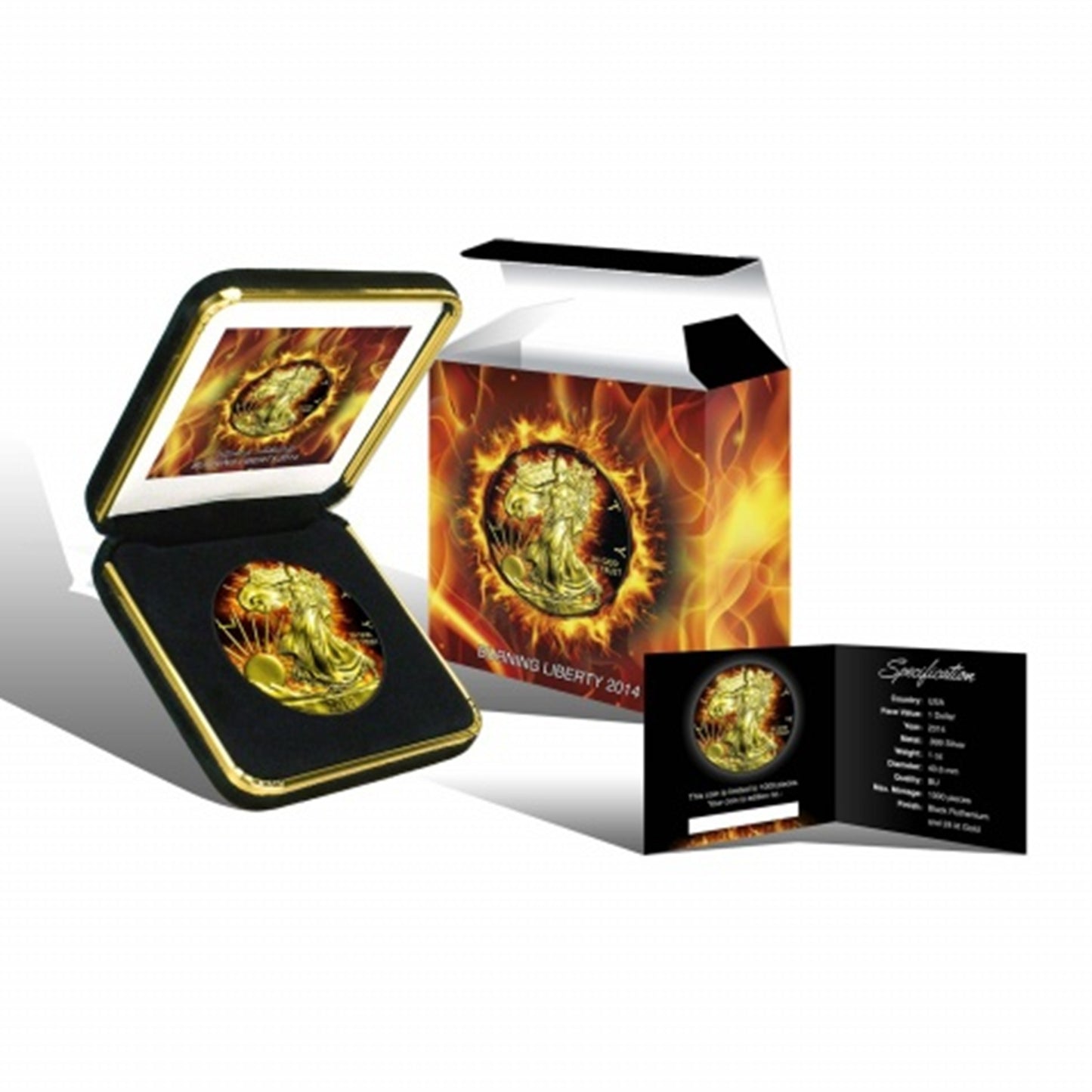 2014 American Eagle Burning Liberty 1oz .999 Silver, Ruthenium, 24k Gold Golding