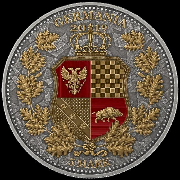 2019 Britannia Germania 1 oz .999 Silver Coin w/Gold Relief Space Red