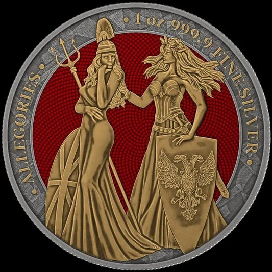 2019 Britannia Germania 1 oz .999 Silver Coin w/Gold Relief Space Red