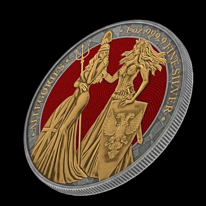 2019 Britannia Germania 1 oz .999 Silver Coin w/Gold Relief Space Red