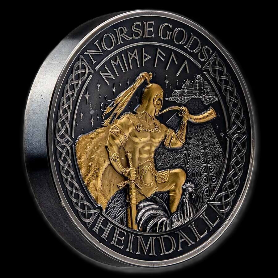 2022 Norse Gods Heimdall 2 oz .999 Silver Coin w/24K Gold Relief