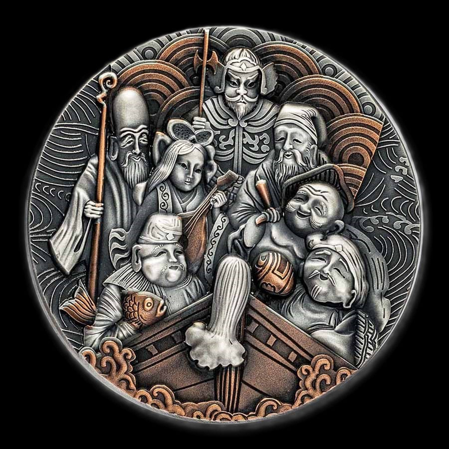 2022 Cameroon Seven Lucky Gods 2 oz .999 Silver Coin
