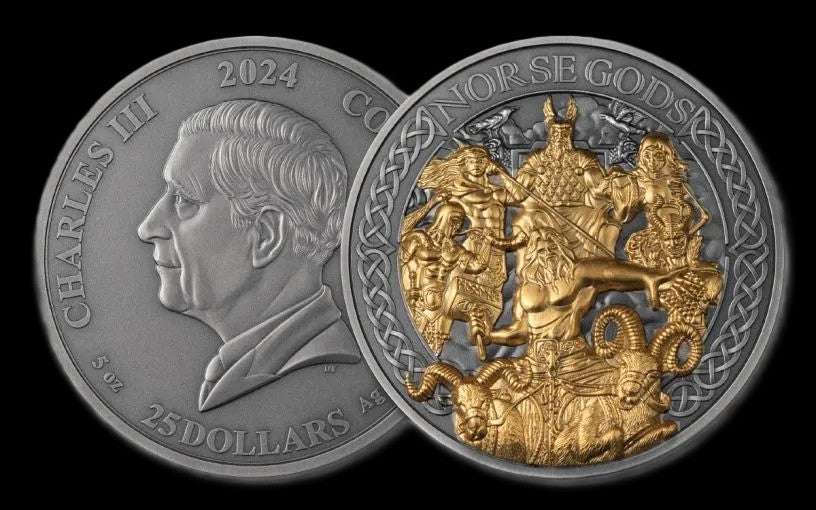 2024 Nordic Gods The Aesir 5 oz .999 Silver Coin w/24K Gold Relief