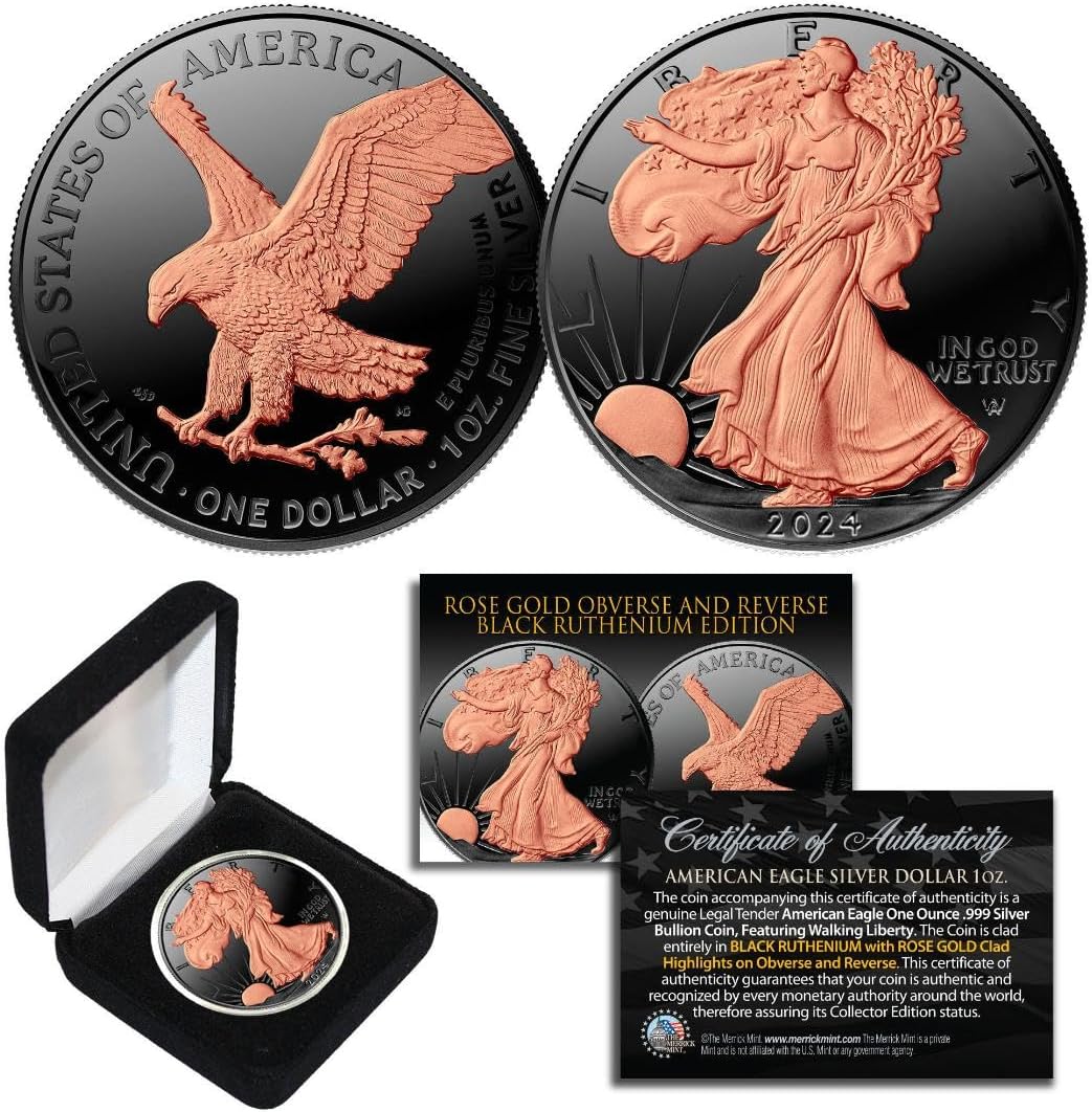2024 American Eagle Lady Liberty Ruthenium 1oz .999 Silver Coin w/24k Rose Gold Gilding
