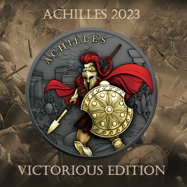 2023 Achilles Victorious Legendary Warriors 1oz .999 Silver Coin w24k Gold Gilding