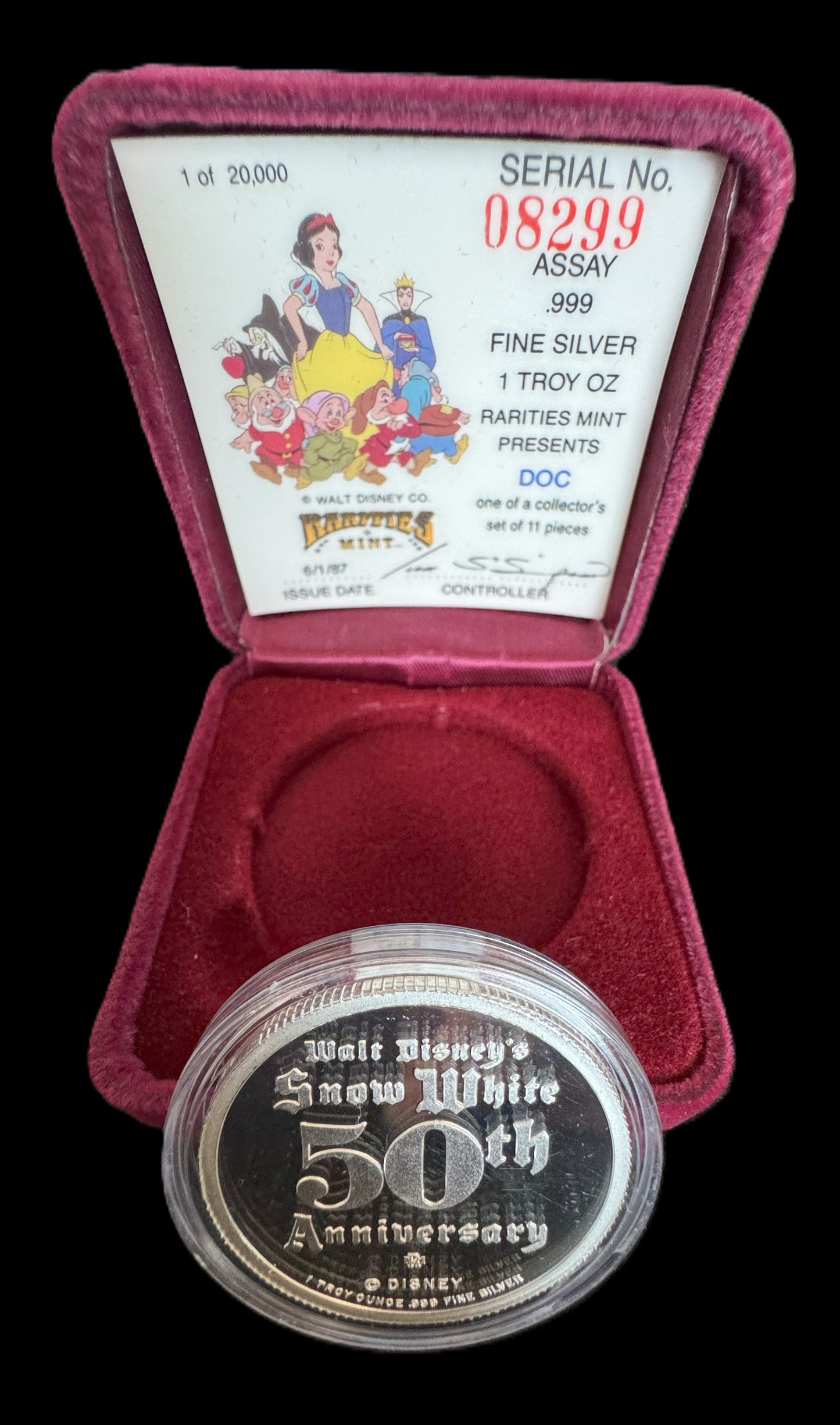 1987 Disney’s 50th Snow White & The Seven Dwarfs “Doc” 1 oz .999 Silver Coin