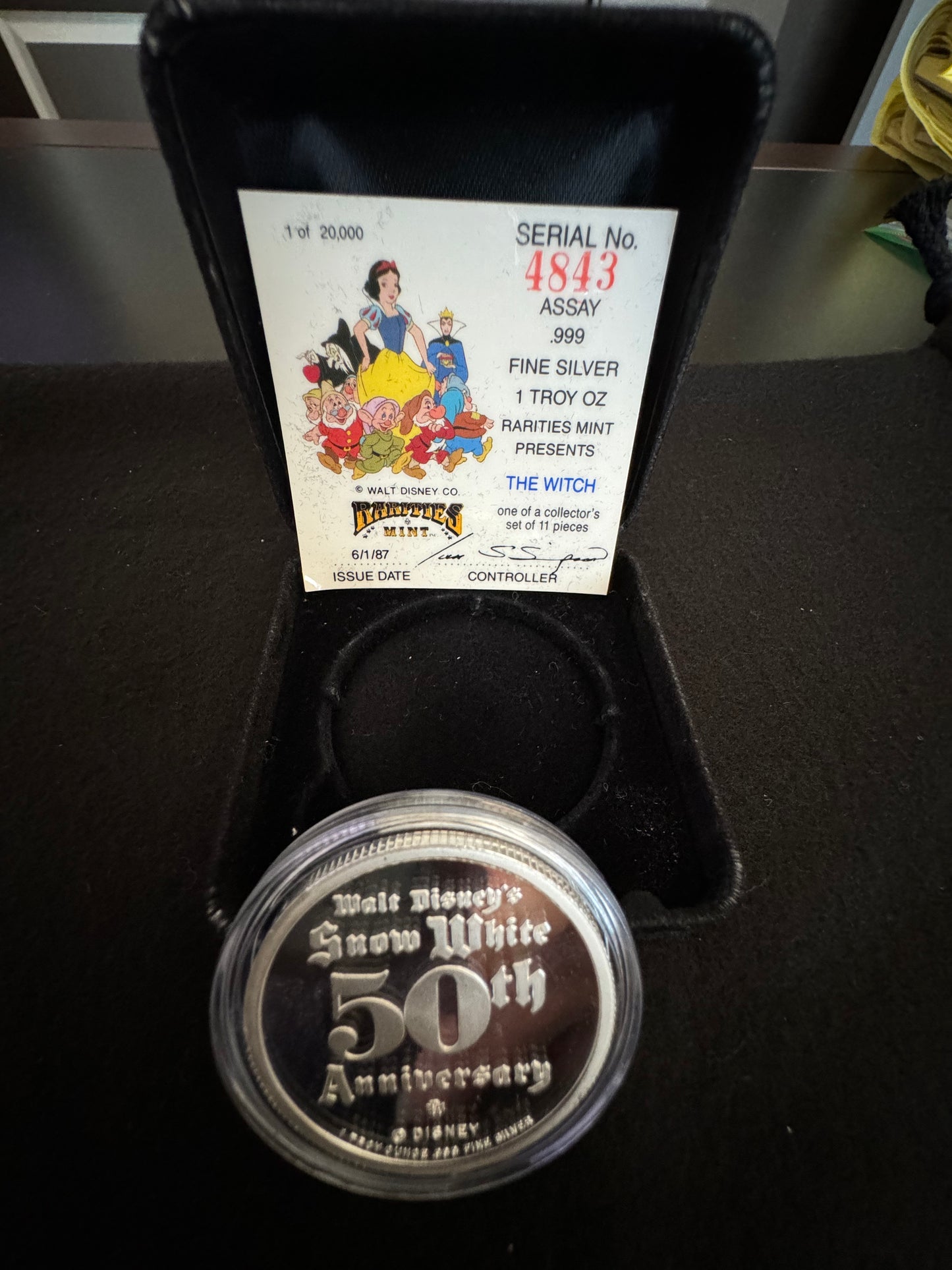 1987 Disney’s 50th Snow White & The Seven Dwarfs “Witch” 1 oz .999 Silver Coin