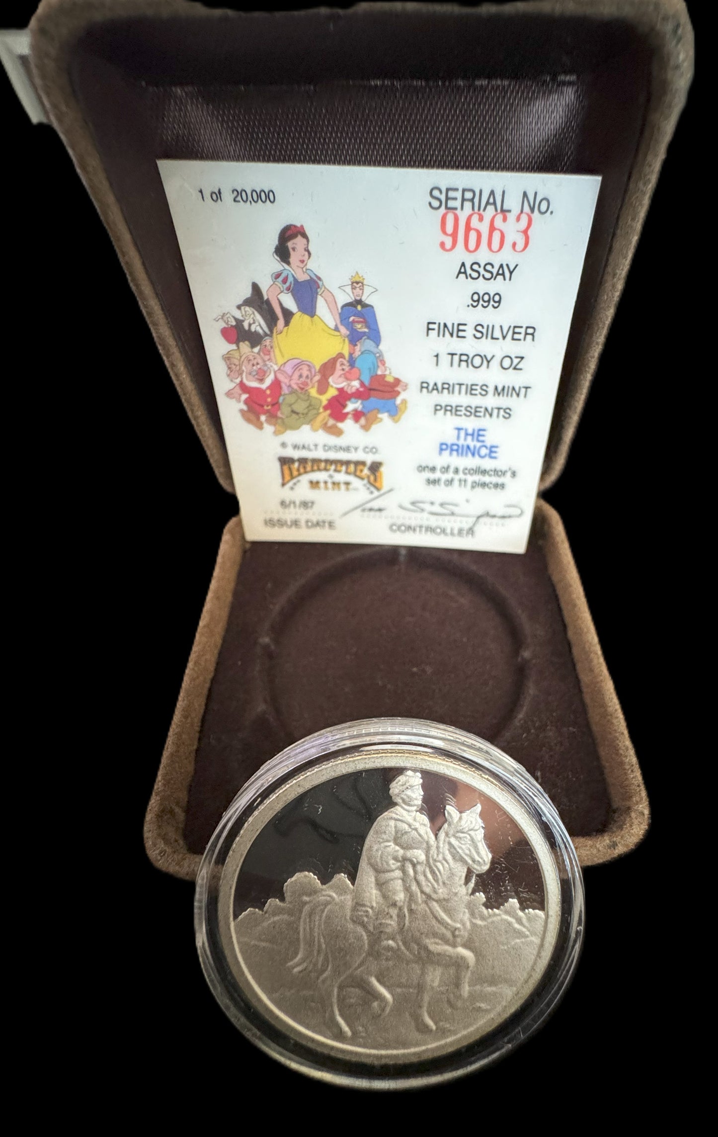 1987 Disney’s 50th Snow White & The Seven Dwarfs “Prince” 1 oz .999 Silver Coin