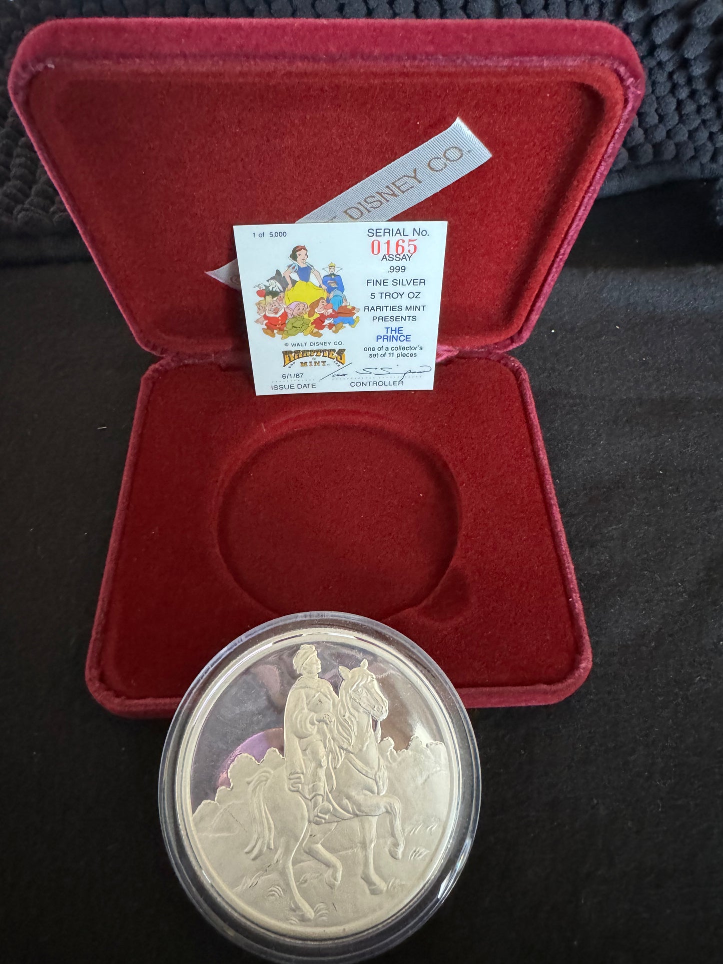 1987 Disney’s 50th Snow White & The Seven Dwarfs “Prince” 5 oz .999 Silver Coin
