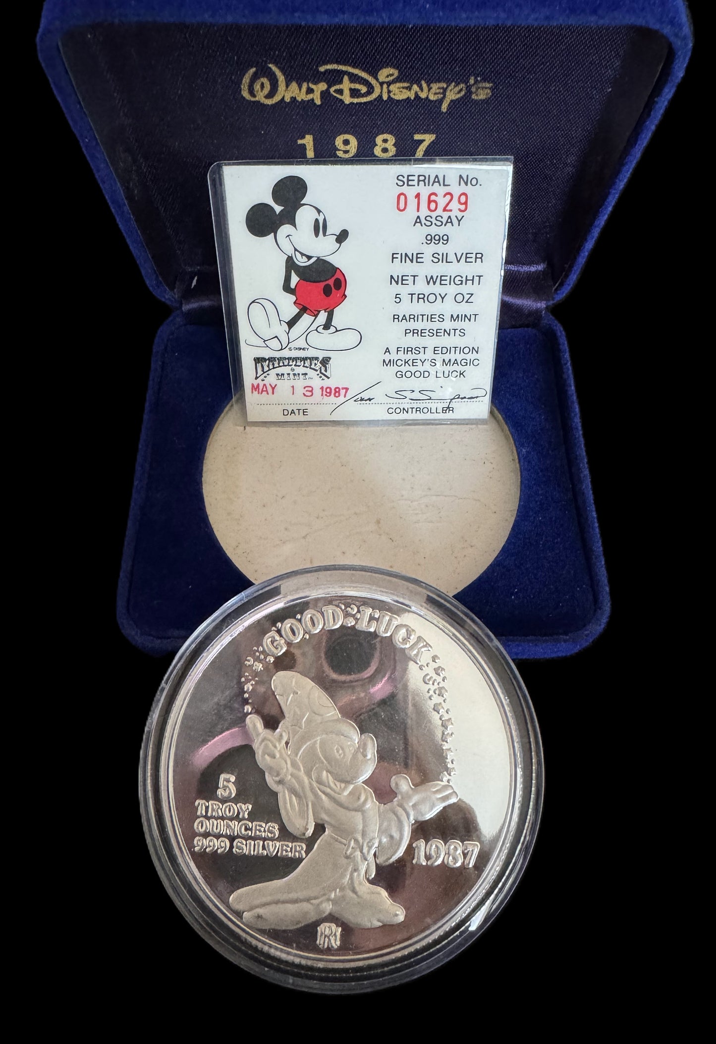 1987 Disney “Mickey’s Magic” 5 oz .999 Silver Coin