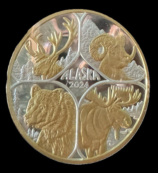 2024 Alaska Big Four 1 oz .999 Silver Coin w/24K Gold Relief