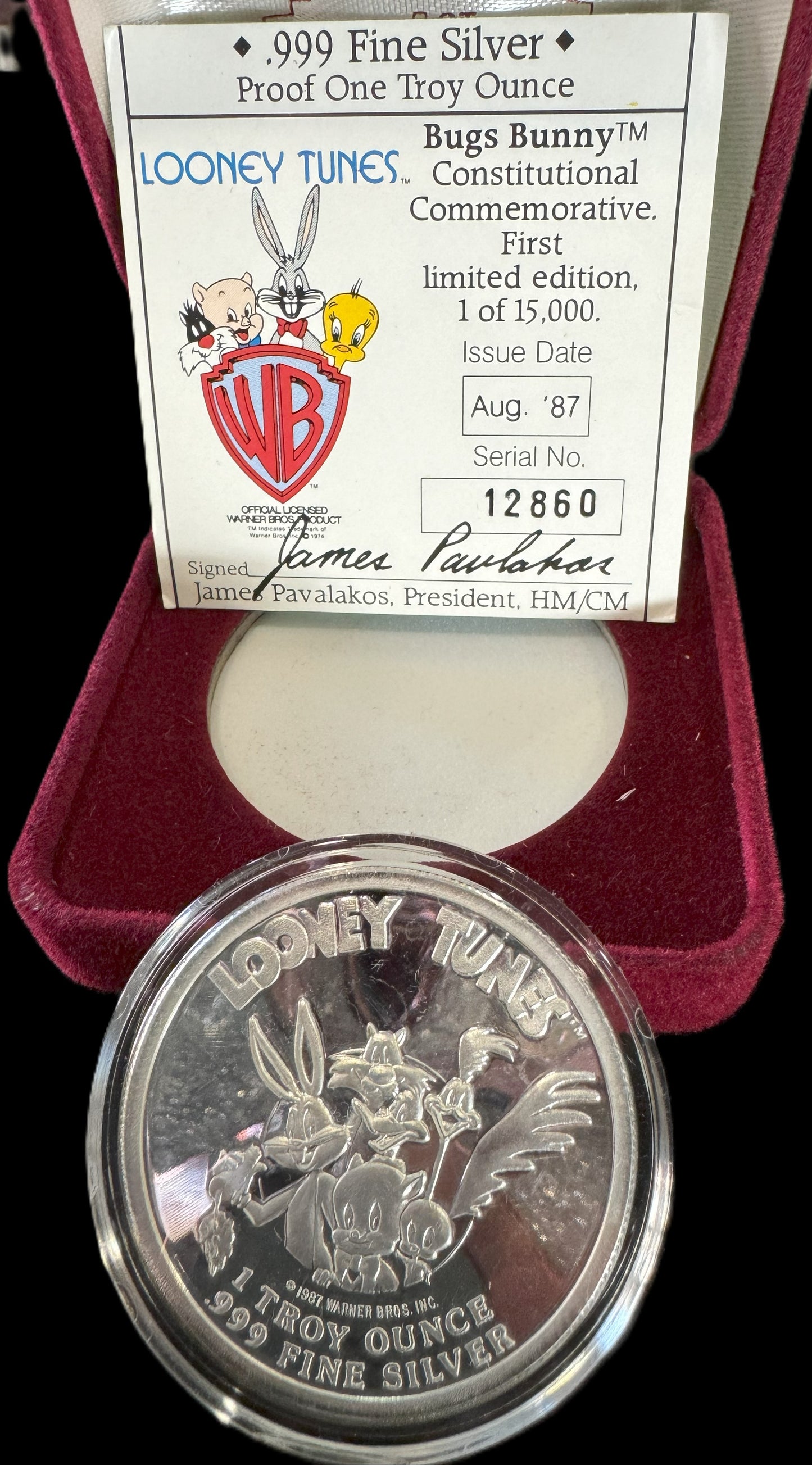 1987 Looney Tunes Bugs Bunny Constitutional Commemorative 1 oz .999 Silver Coin