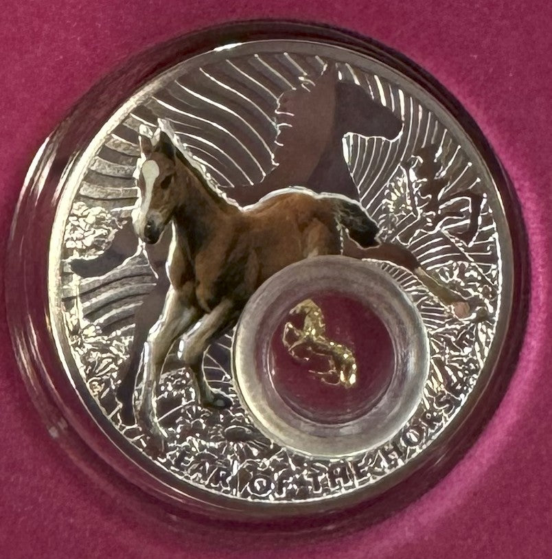 2014 Year of the Horse 1 oz .999 Silver Coin w/24k Gold