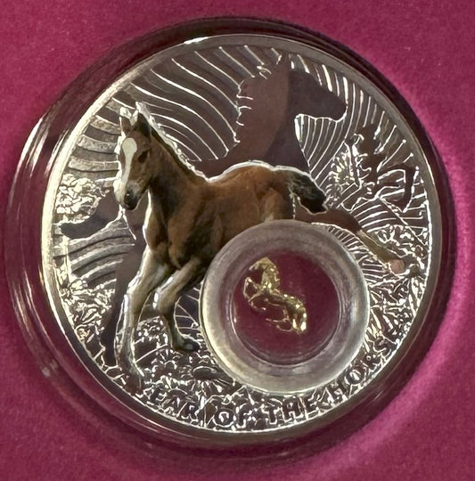 2014 Year of the Horse 1 oz .999 Silver Coin w/24k Gold