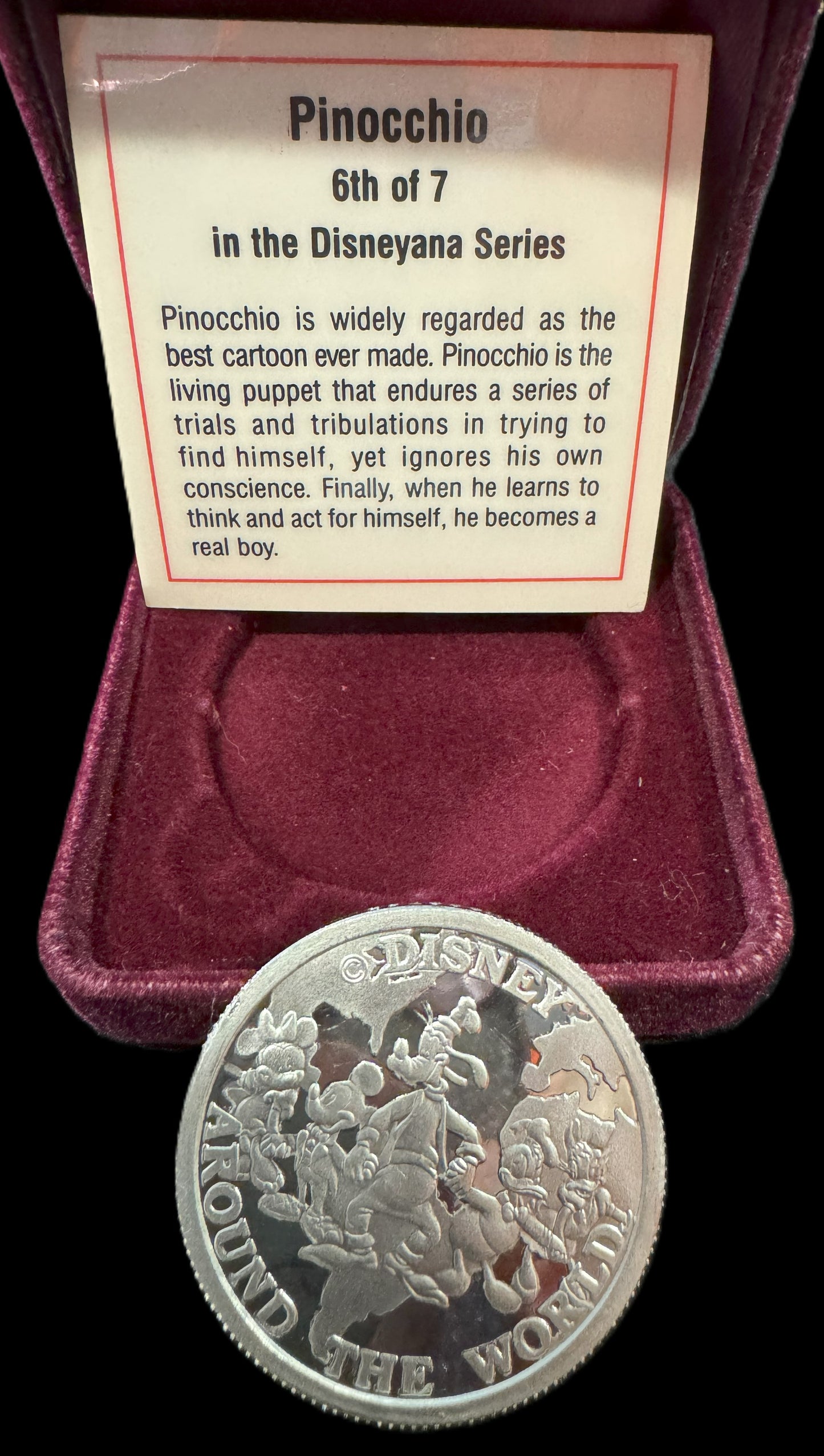 1988 Disney Around the World “Pinocchio” 1 oz .999 Silver Coin