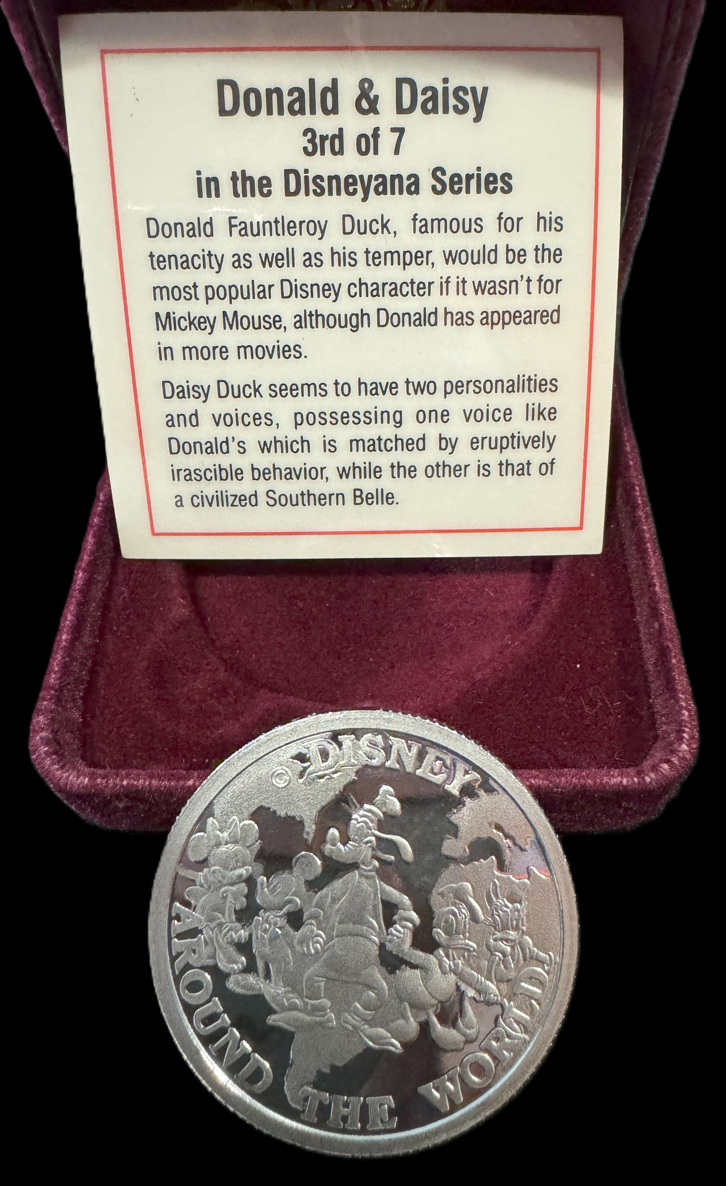 1988 Disney Around the World Donald & Daisy 1 oz .999 Silver Coin