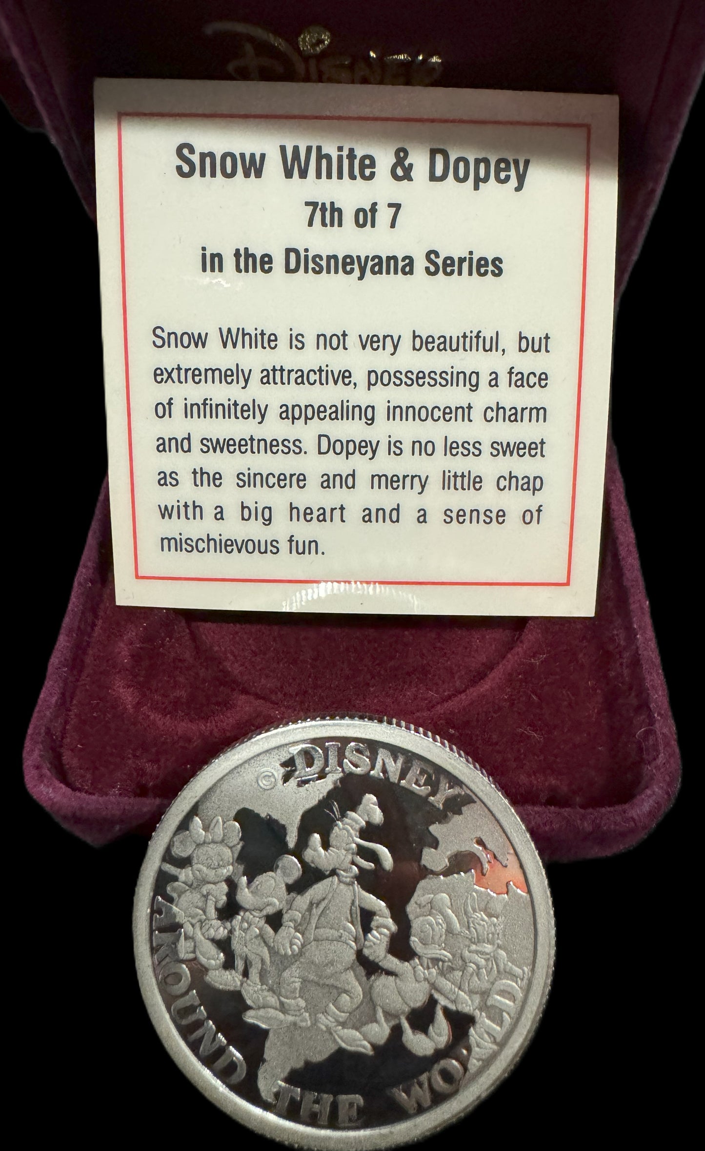 1988 Disney Around the World “Snow White & Dopey” 1 oz .999 Silver Coin