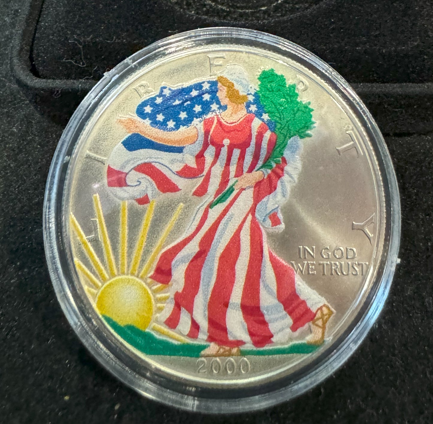 2000 American Eagle Lady Liberty Colorized American Flag 1oz .999 Silver Coin