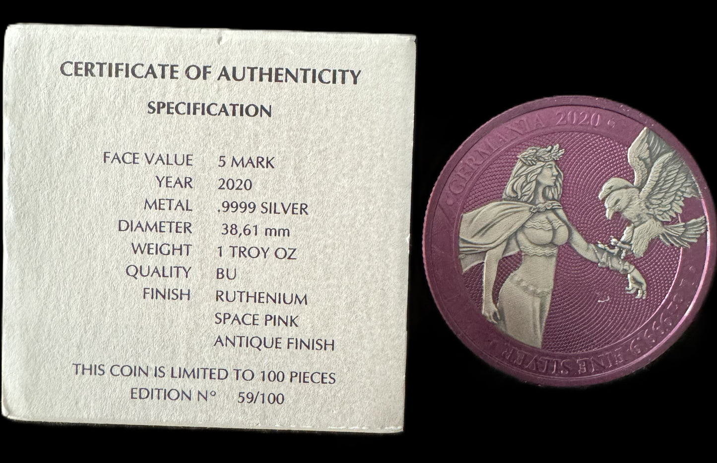 2020 Germania 1 oz .999 Silver Coin w/Ruthenium Space Pink