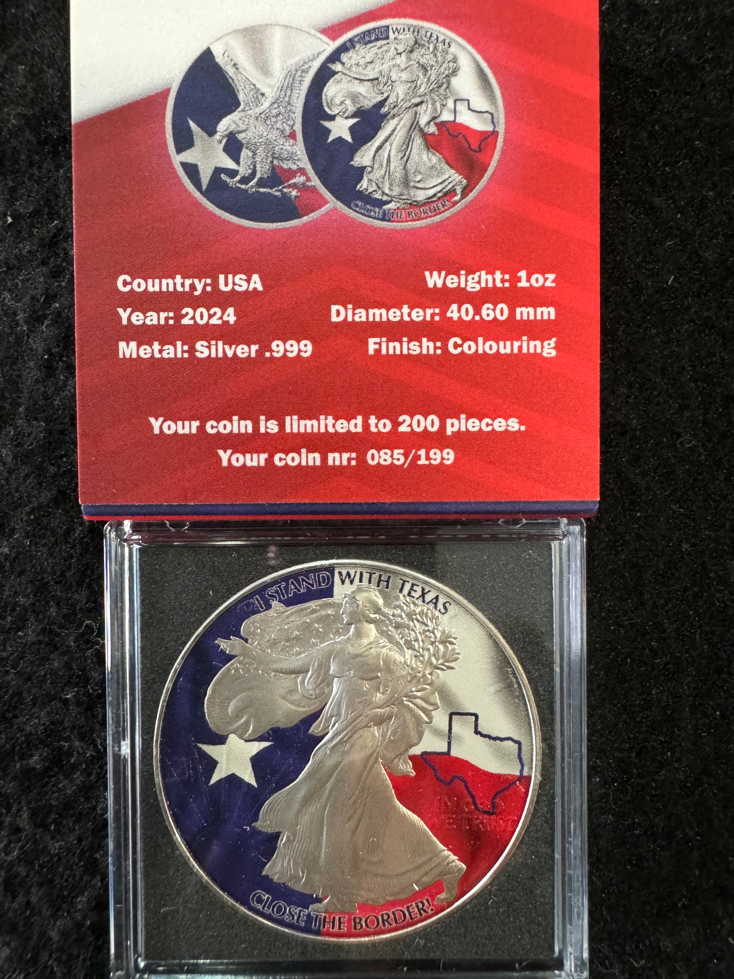 2024 American Eagle Lady Liberty I Stand with Texas 1oz .999 Silver Coin