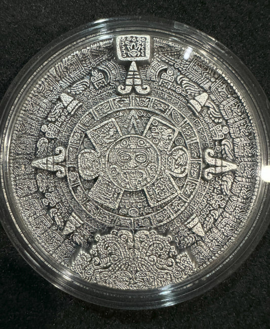 2022 Ultra-High Relief Aztec Sun Stone Calendar 2 oz Silver Coin