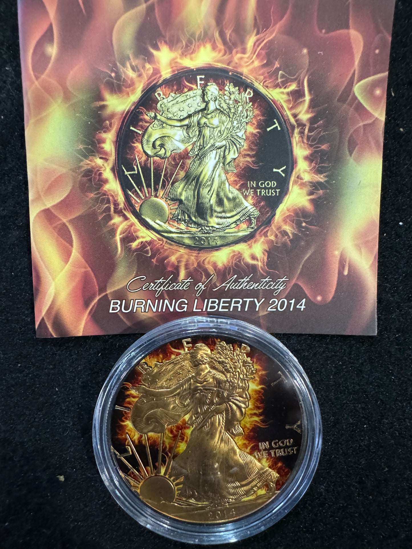 2014 American Eagle Burning Liberty 1oz .999 Silver, Ruthenium, 24k Gold Golding
