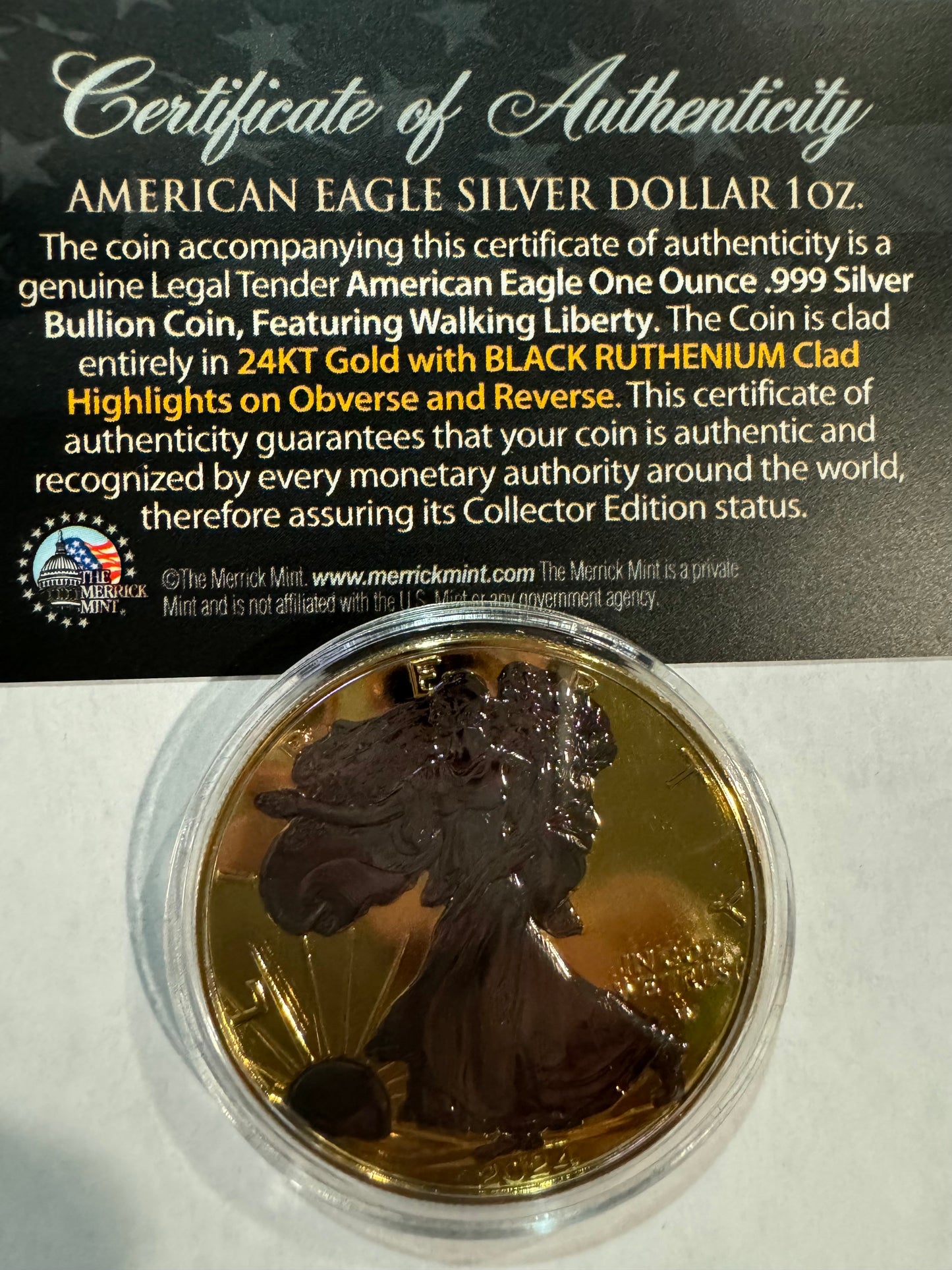 2024 American Eagle Lady Liberty Ruthenium 1oz .999 Silver Coin 24k Gold Gilding