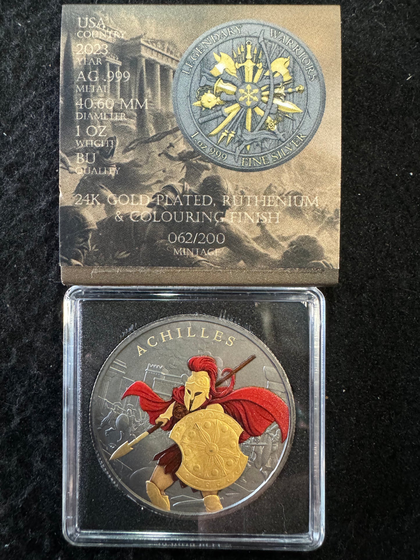 2023 Achilles Victorious Legendary Warriors 1oz .999 Silver Coin w24k Gold Gilding