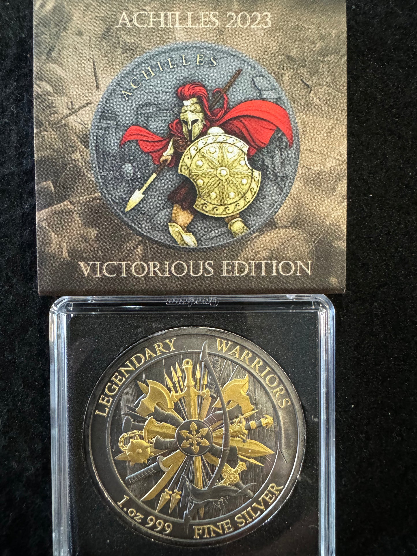 2023 Achilles Victorious Legendary Warriors 1oz .999 Silver Coin w24k Gold Gilding