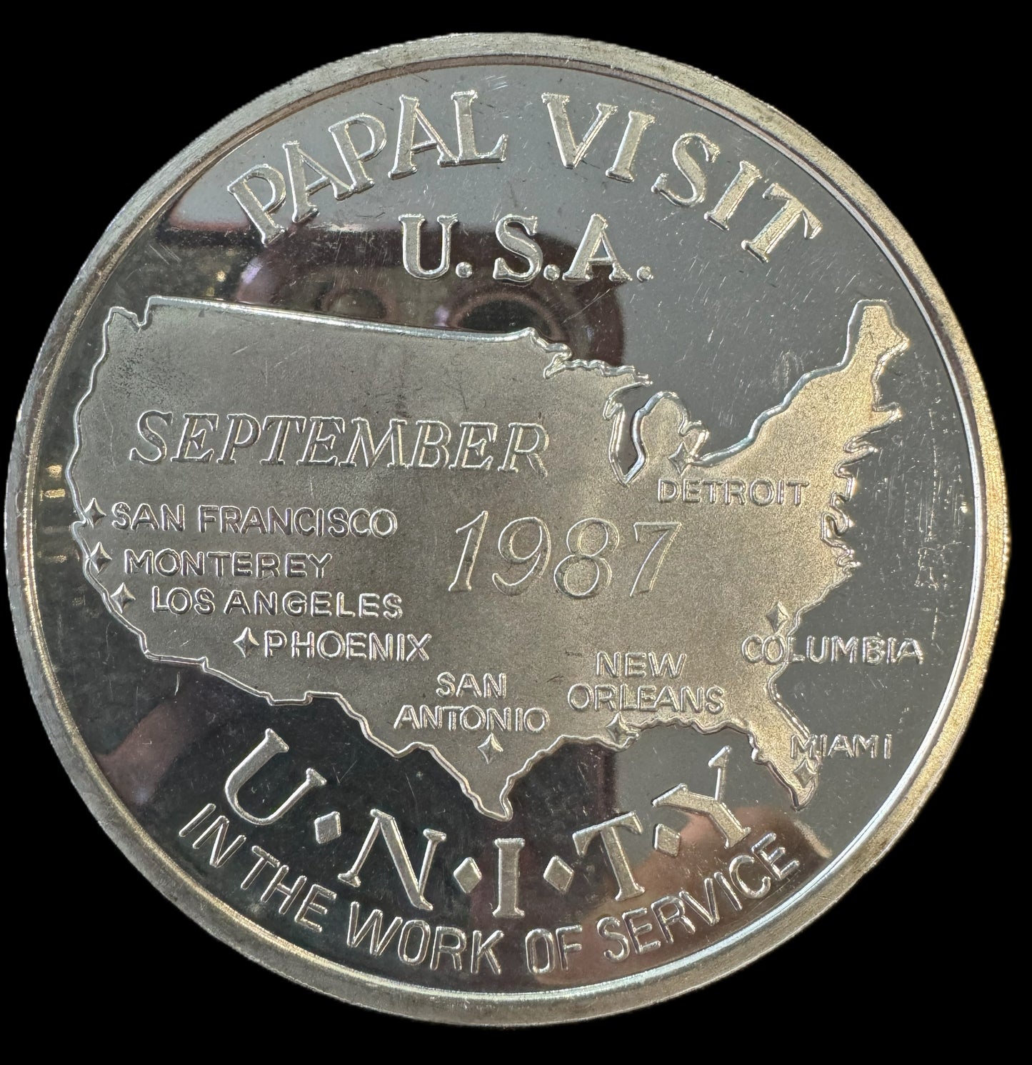 1987 Pope John Paul II USA Visit 5 oz .999 Silver Coin