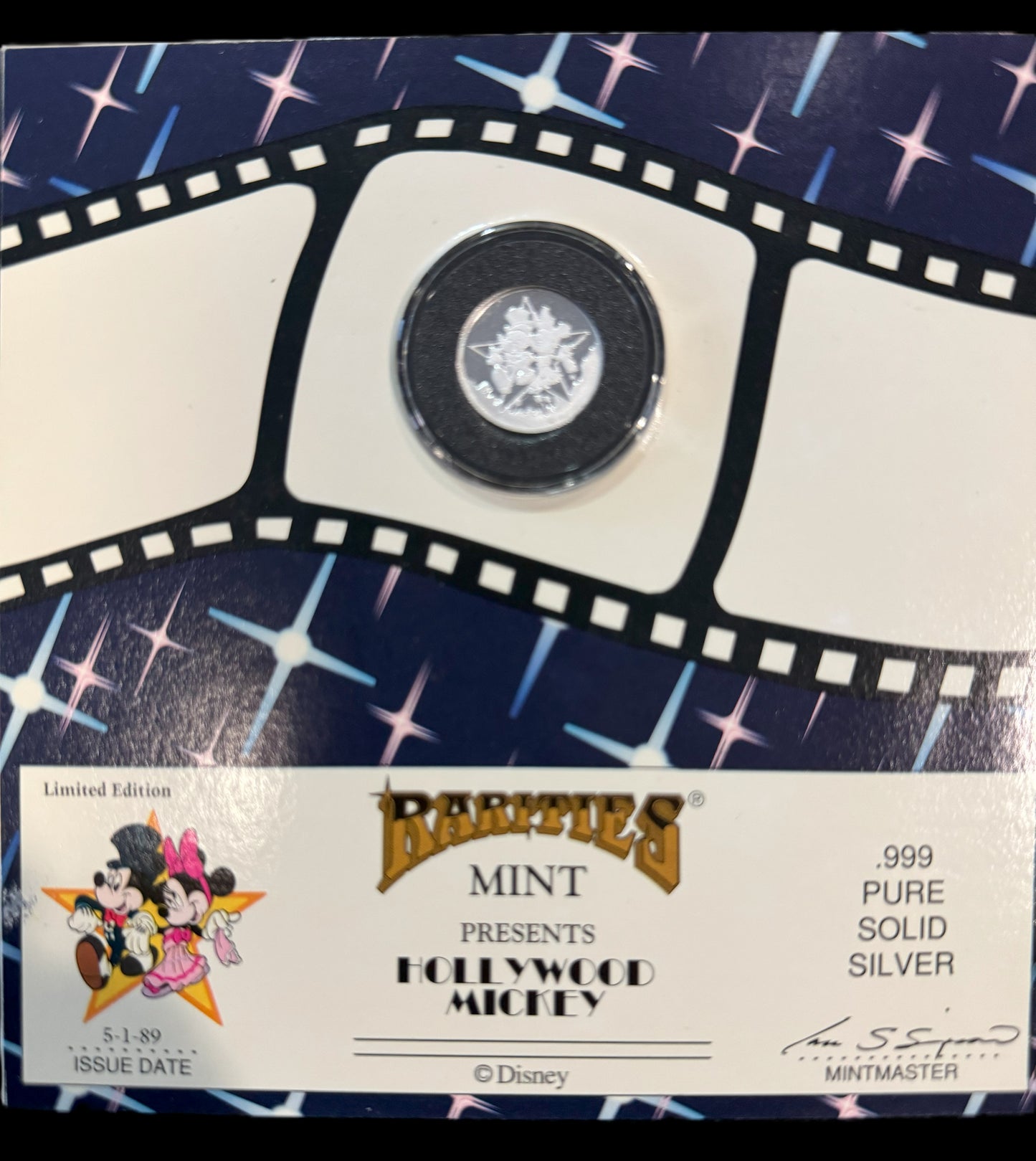 1989 Disney Hollywood Mickey MGM 2.83 grams .999 Silver Coin