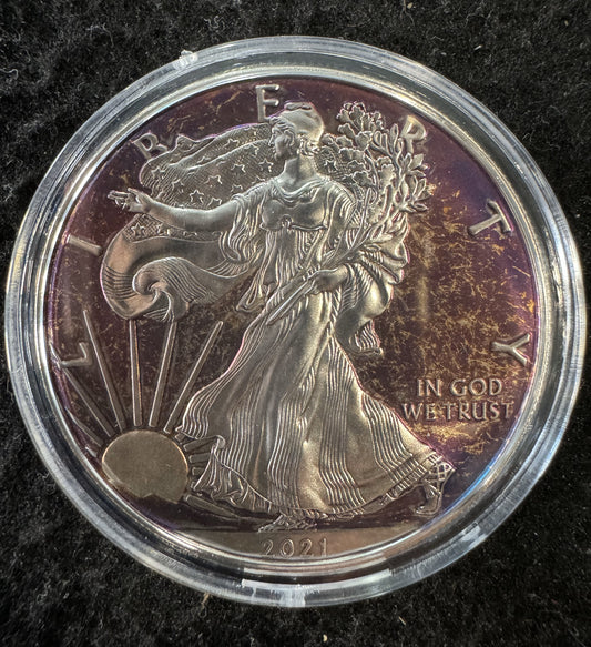 2021 American Eagle Lady Liberty Rainbow Toning 1 oz .999 Silver Coin COA #A841
