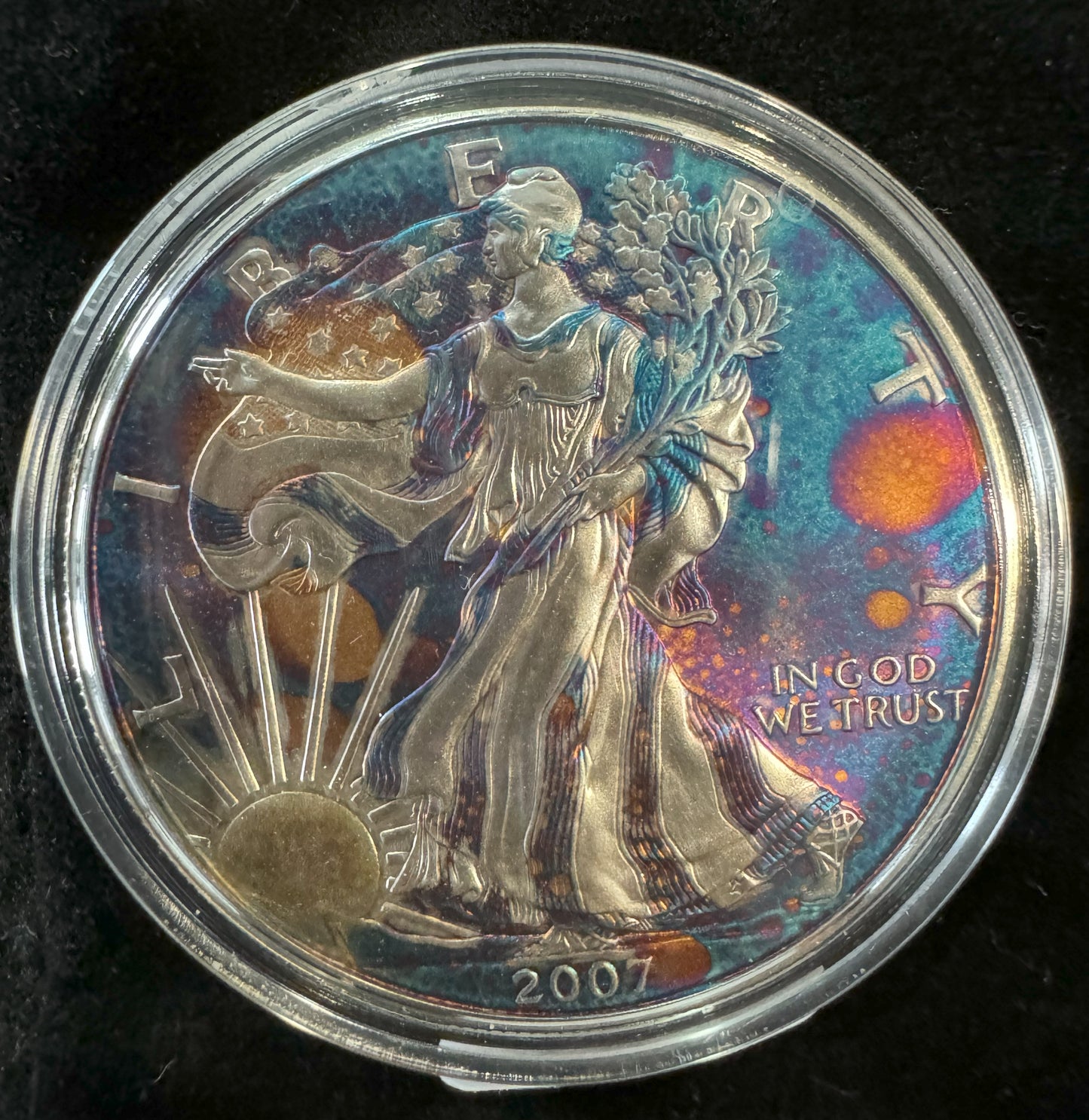 2007 American Eagle Lady Liberty Rainbow Toning 1 oz .999 Silver Coin COA #A869