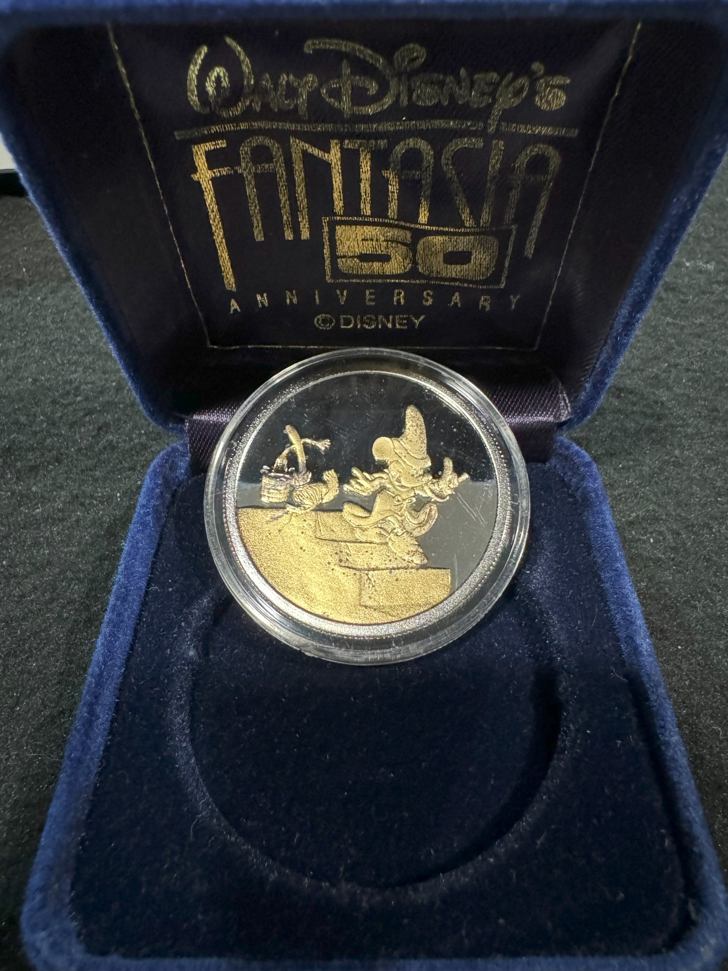 1990 Disney Fantasia Mickey Mouse 1 oz .999 Silver Coin w/22K Gold Relief