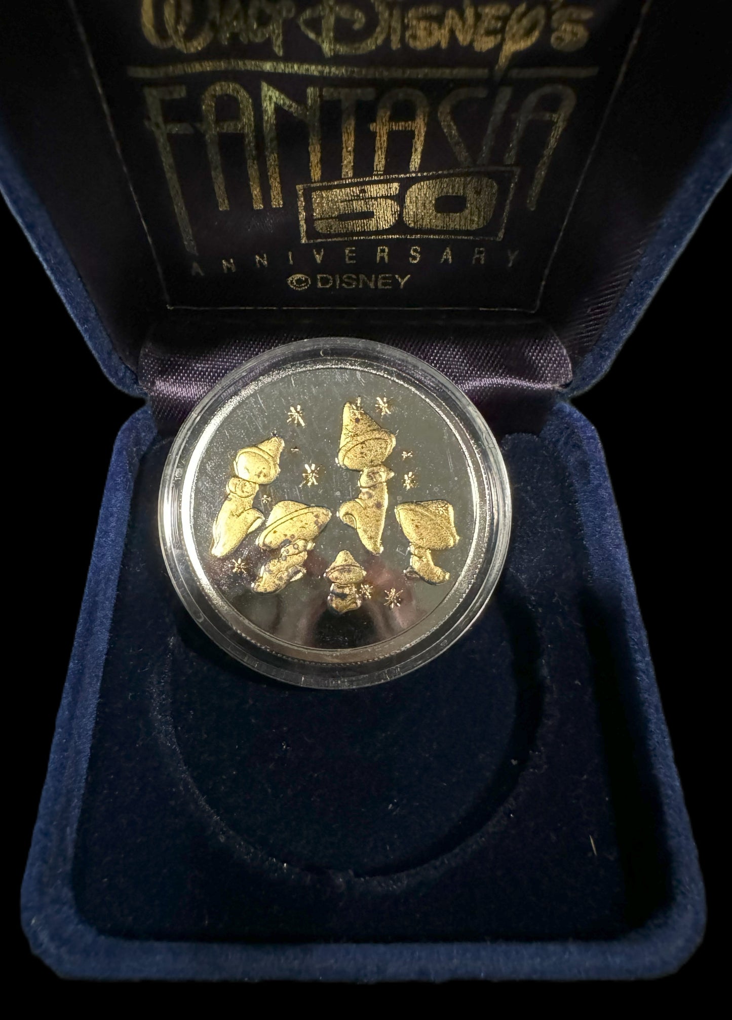 1990 Disney Fantasia Mushroom 1 oz .999 Silver Coin w/22K Gold Relief