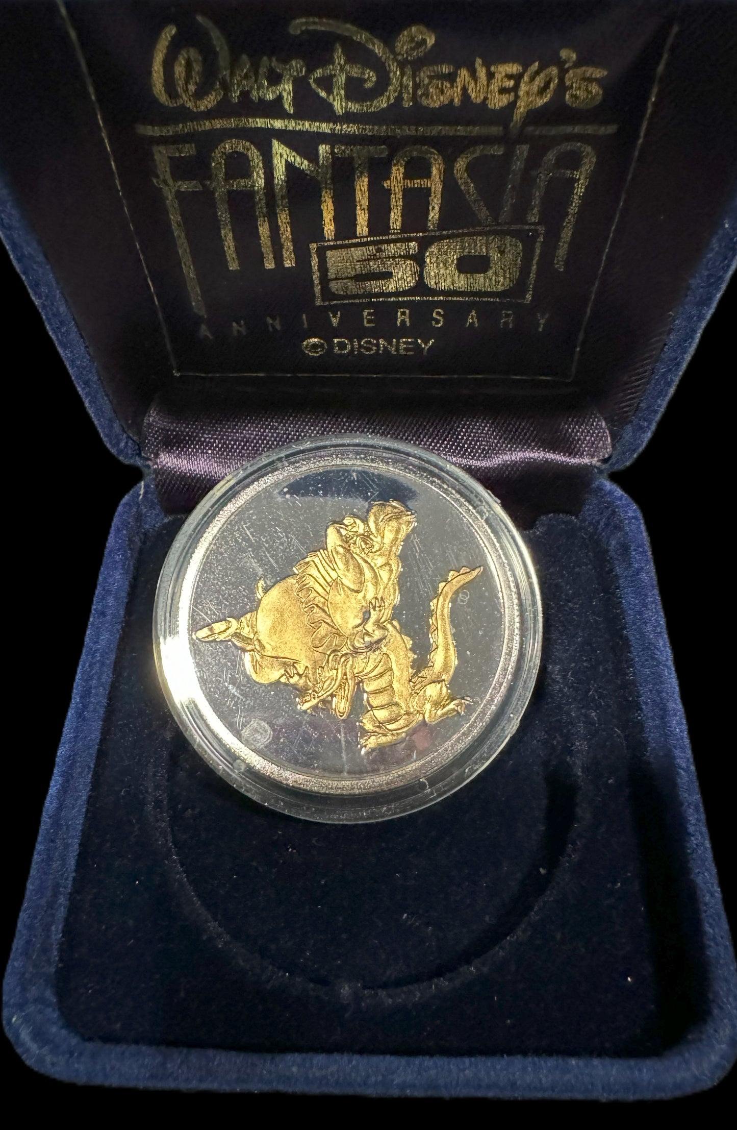 1990 Disney Fantasia Alligator & Hippo 1 oz .999 Silver Coin w/22K Gold Relief