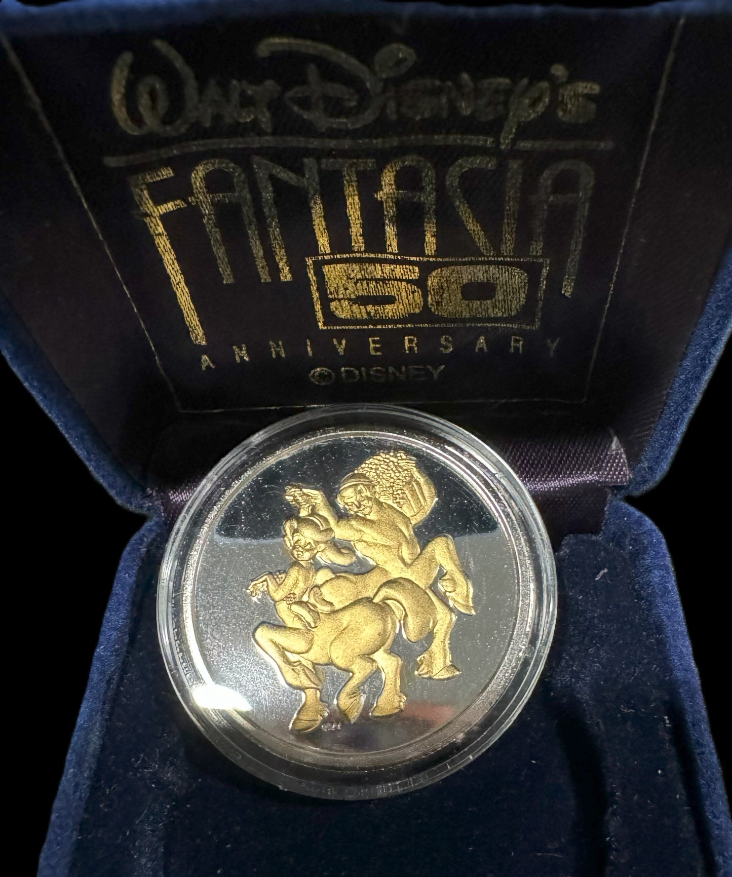 1990 Disney Fantasia Centaur & Centaurette 1 oz .999 Silver Coin w/22K Gold Relief