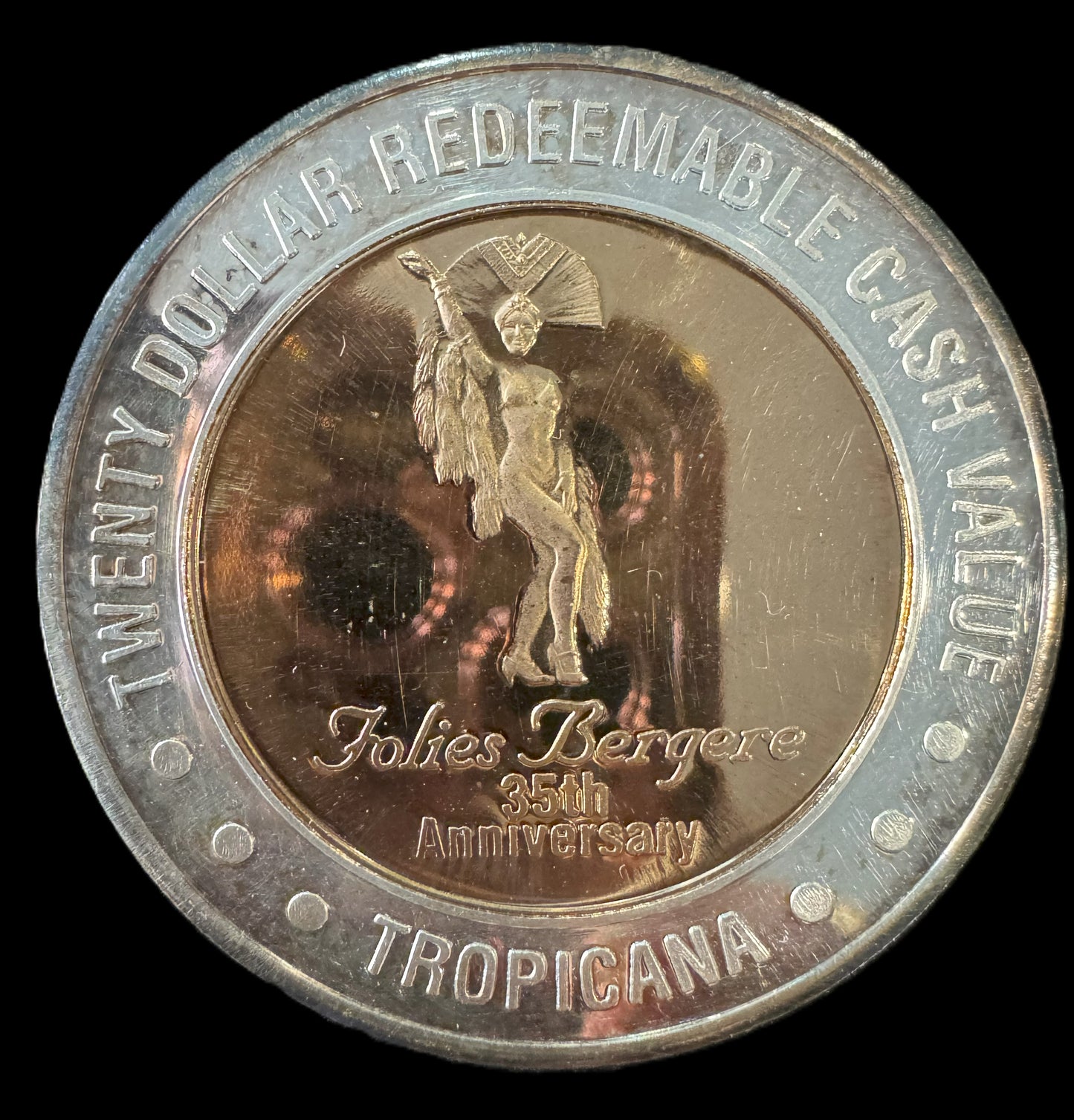 Gaming Token Las Vegas Tropicana Casino Silver Coin w/24K Gold Relief