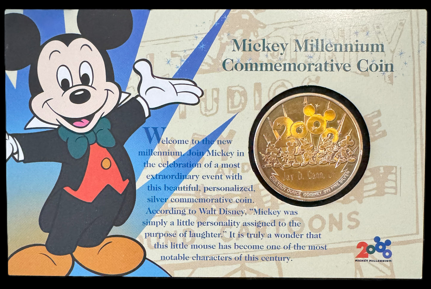 2000 Disney Mickey Millennium 1 oz .999 Silver Coin