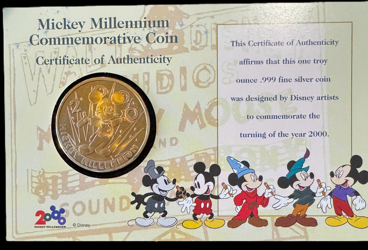 2000 Disney Mickey Millennium 1 oz .999 Silver Coin
