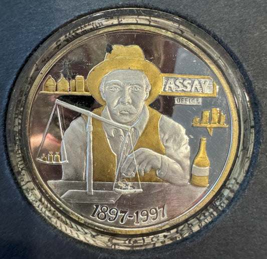 1997 Alaska Gold Rush 100th Anniversary 1 oz .999 Silver Coin w/24K Gold Relief