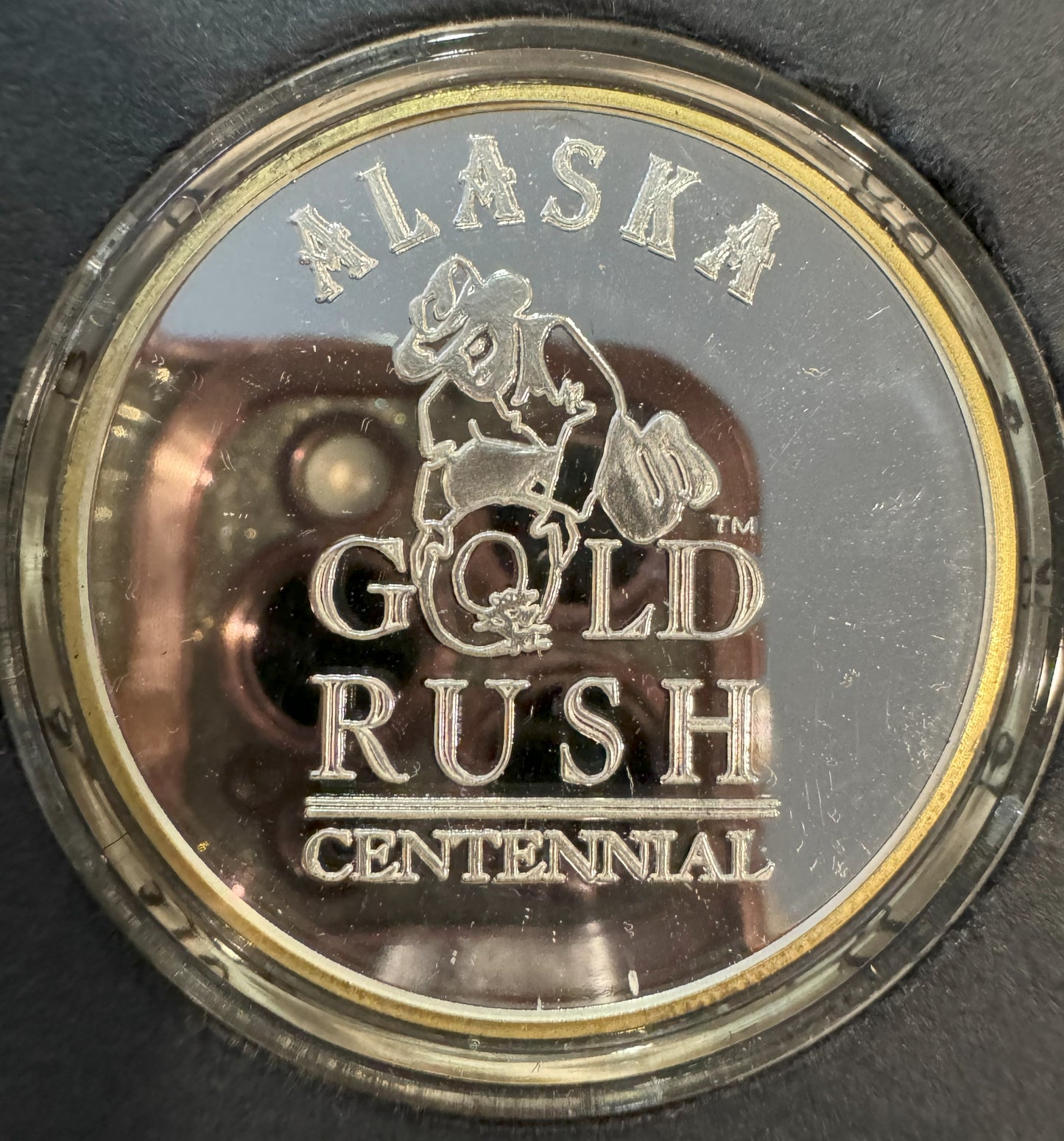 1997 Alaska Gold Rush 100th Anniversary 1 oz .999 Silver Coin w/24K Gold Relief