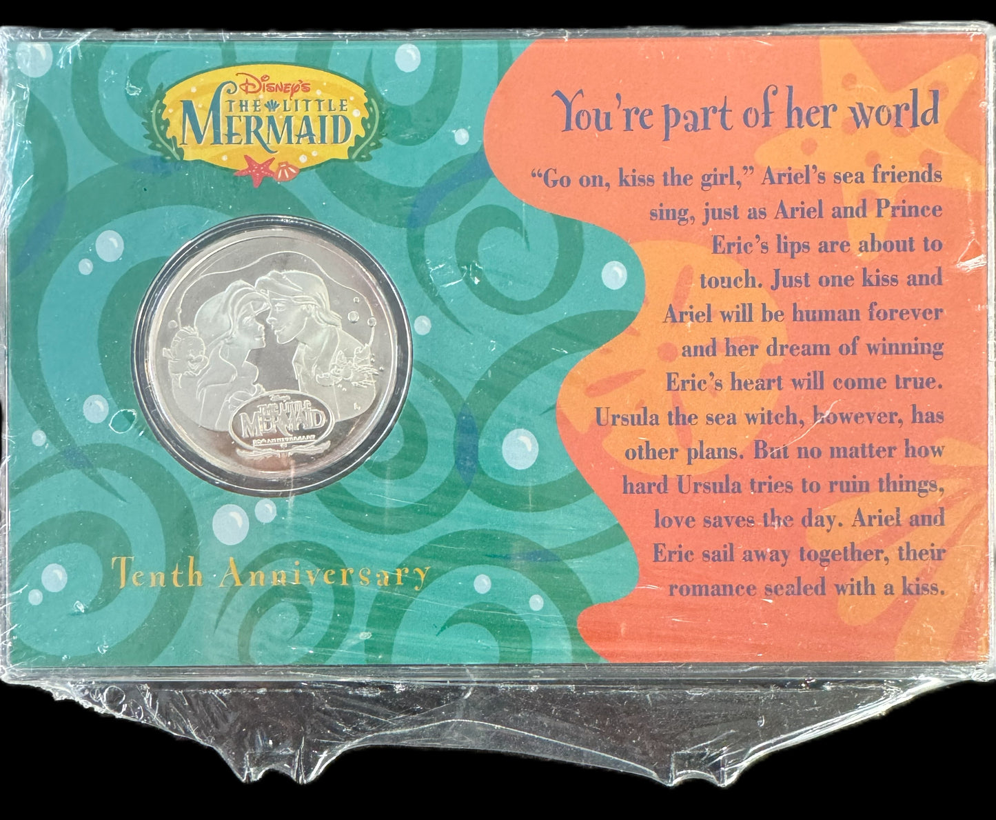 1999 Disney The Little Mermaid 10th Anniversary 1 oz .999 Silver Coin