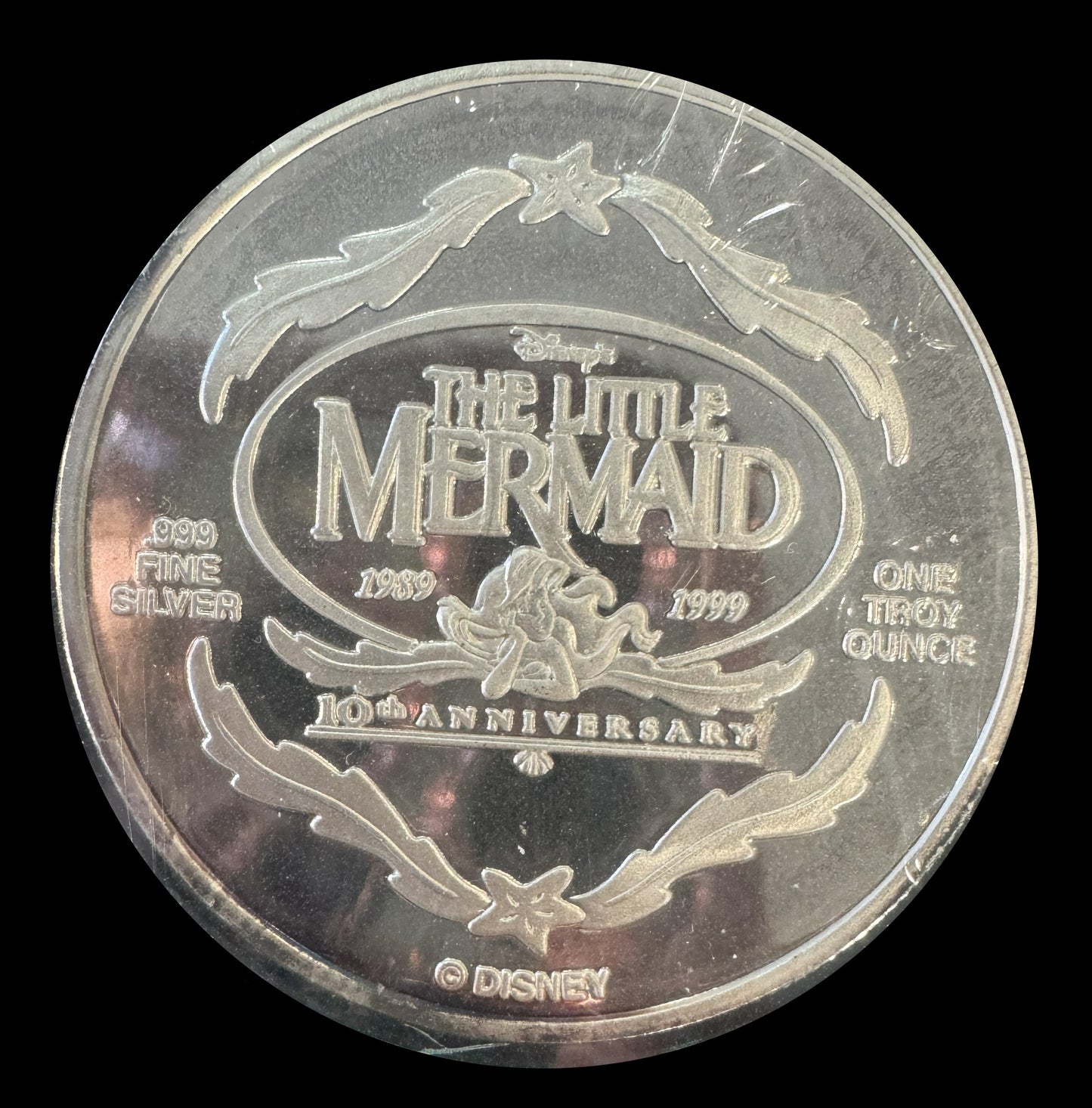 1999 Disney The Little Mermaid 10th Anniversary 1 oz .999 Silver Coin
