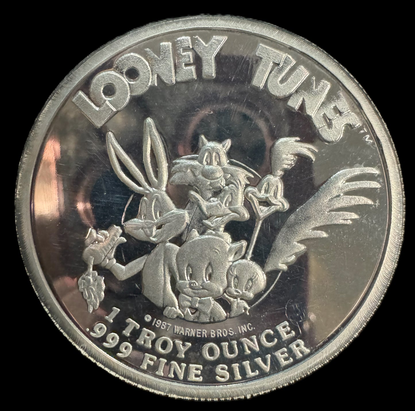 1987 Looney Tunes Bugs Bunny Yosemite Sam 1 oz .999 Silver Coin. #06760