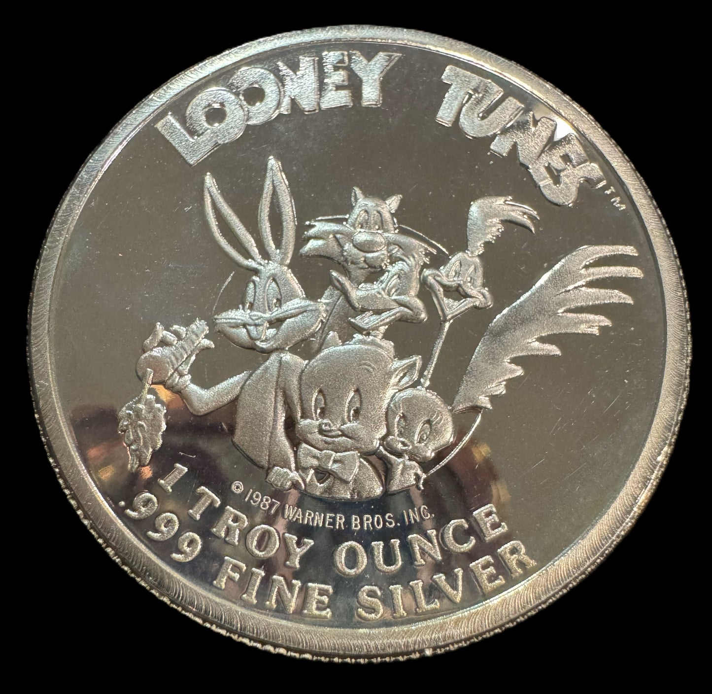 1987 Looney Tunes Bugs Bunny Yosemite Sam 1 oz .999 Silver Coin 06502