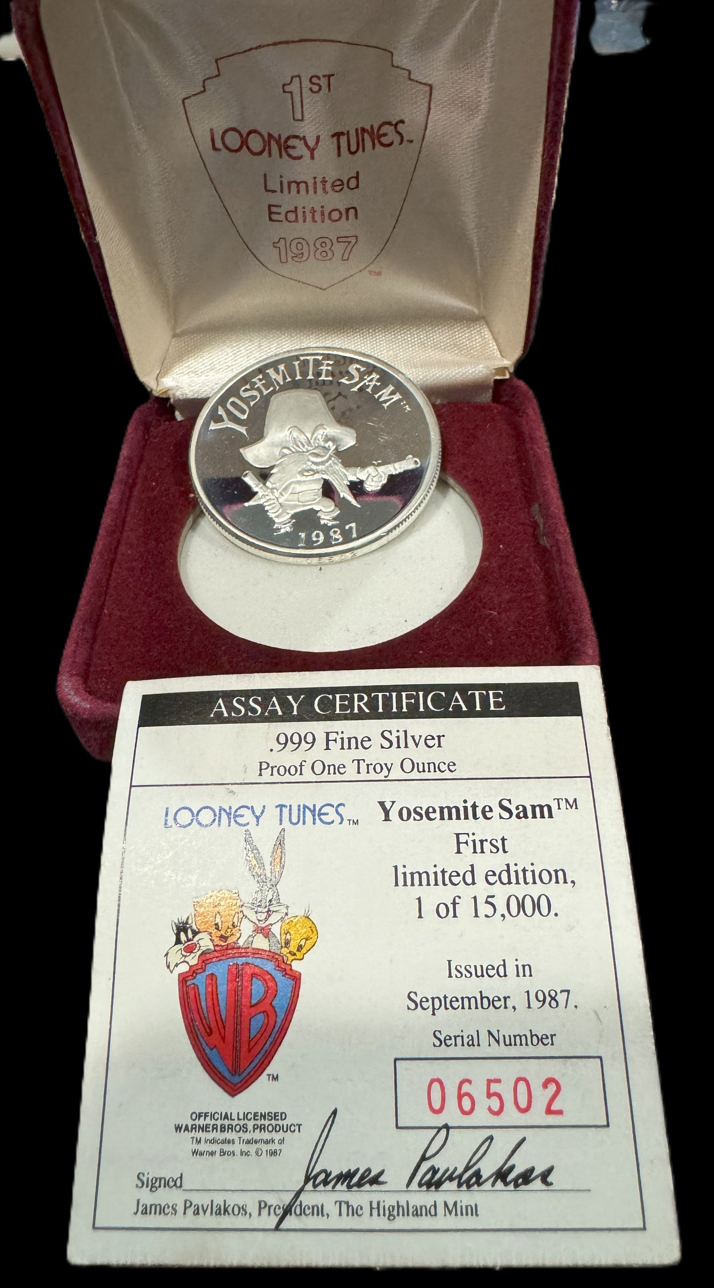 1987 Looney Tunes Bugs Bunny Yosemite Sam 1 oz .999 Silver Coin 06502