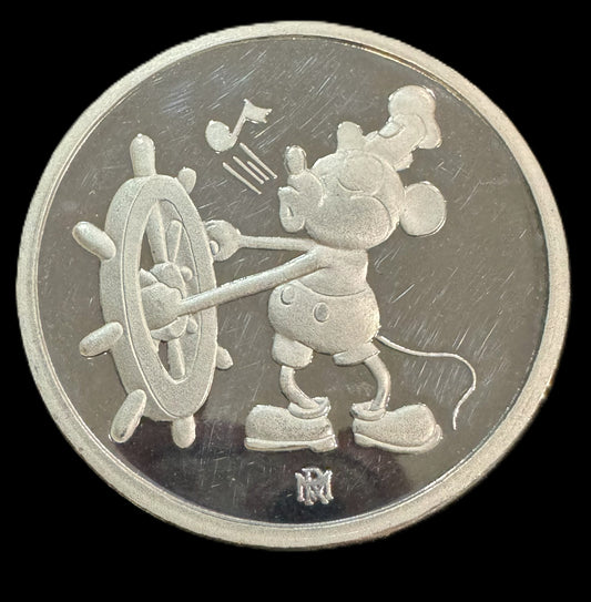1988 Disney Mickey 60 Years With You Steamboat Willie 1 oz .999 Silver Coin COA #0624